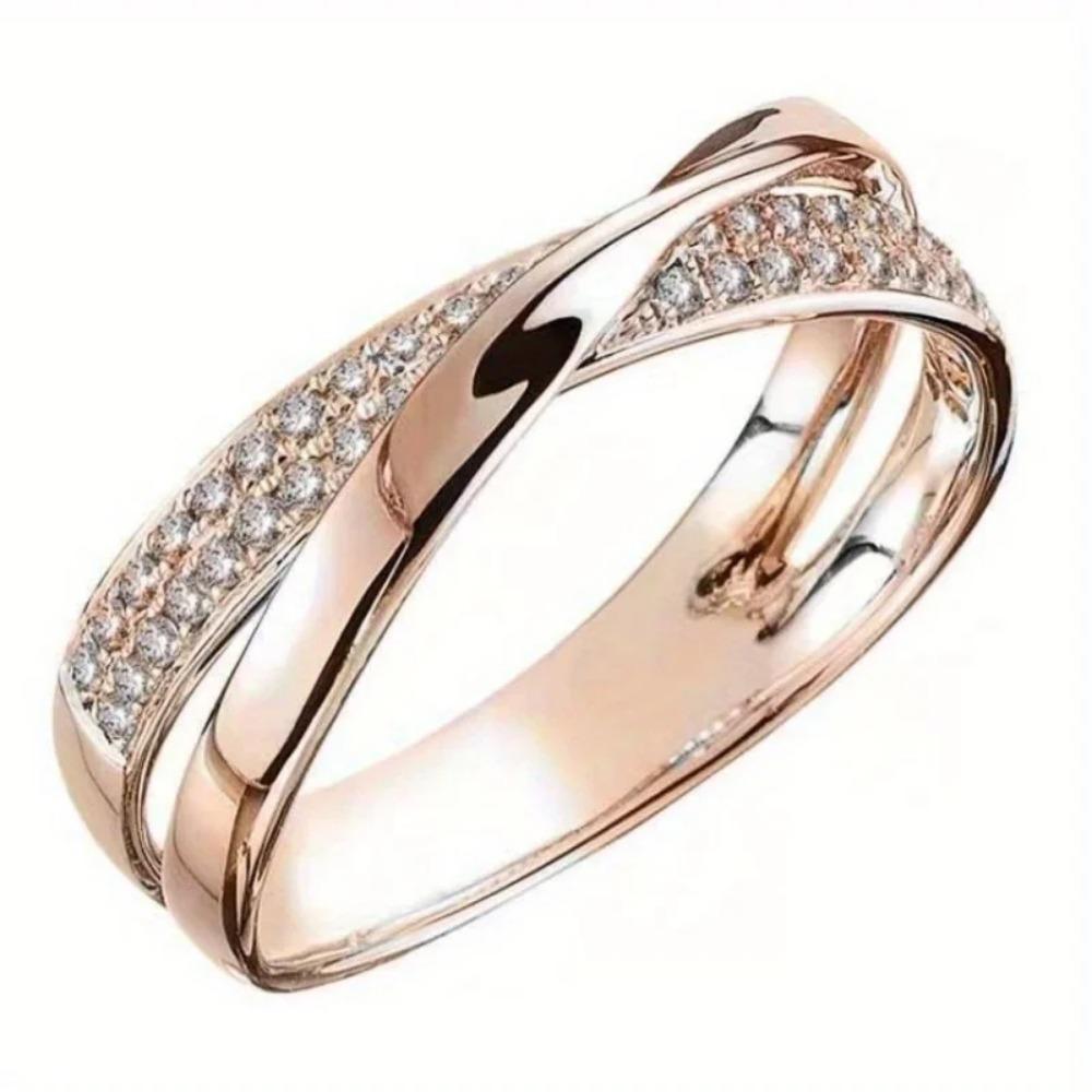 Anello a X Bicolore Trendy Oro Rosa per Donna, Gioiello di Moda Elegante per Matrimonio e Uso Quotidiano