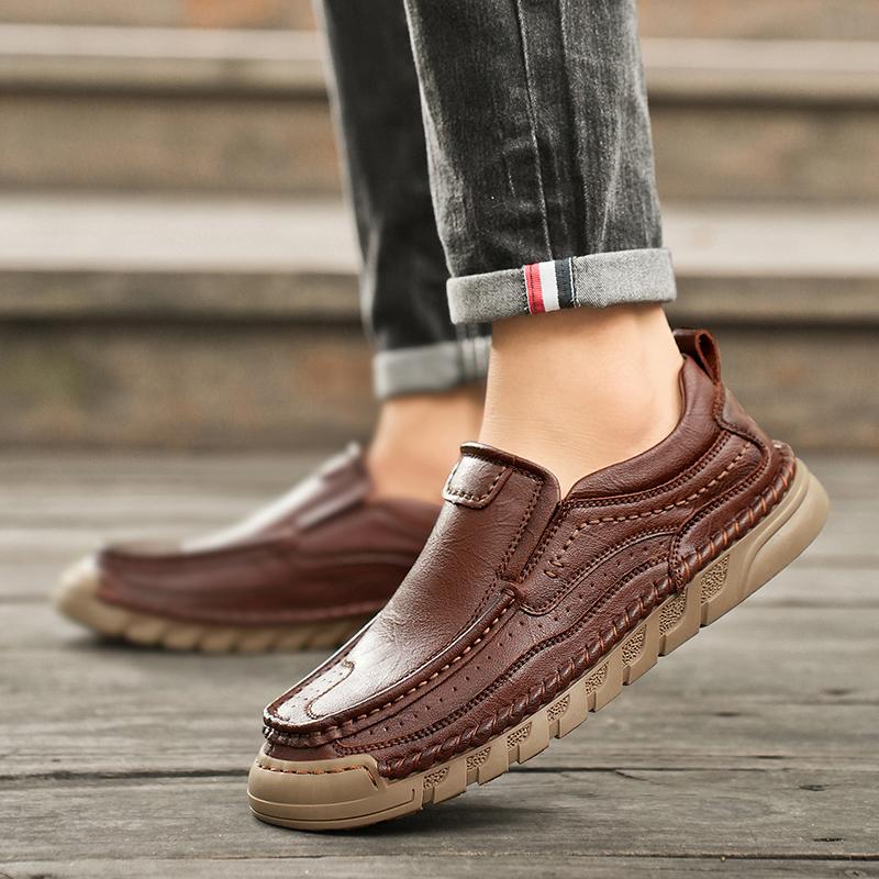 38-46 Retro Cow Leather Shoes Men Loafers Handmade Casual Leather Shoes Moccasins Men Flats Shoes