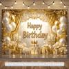 2D Royal Gold Happy Birthday Backdrop Banner Photography Background for Adult Party