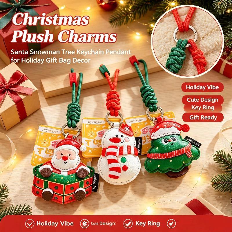 Cute Christmas Themed Pu Keychains Cartoon Designs Sturdy Lanyard Perfect For Holiday Gifting Bag Decor Daily Use