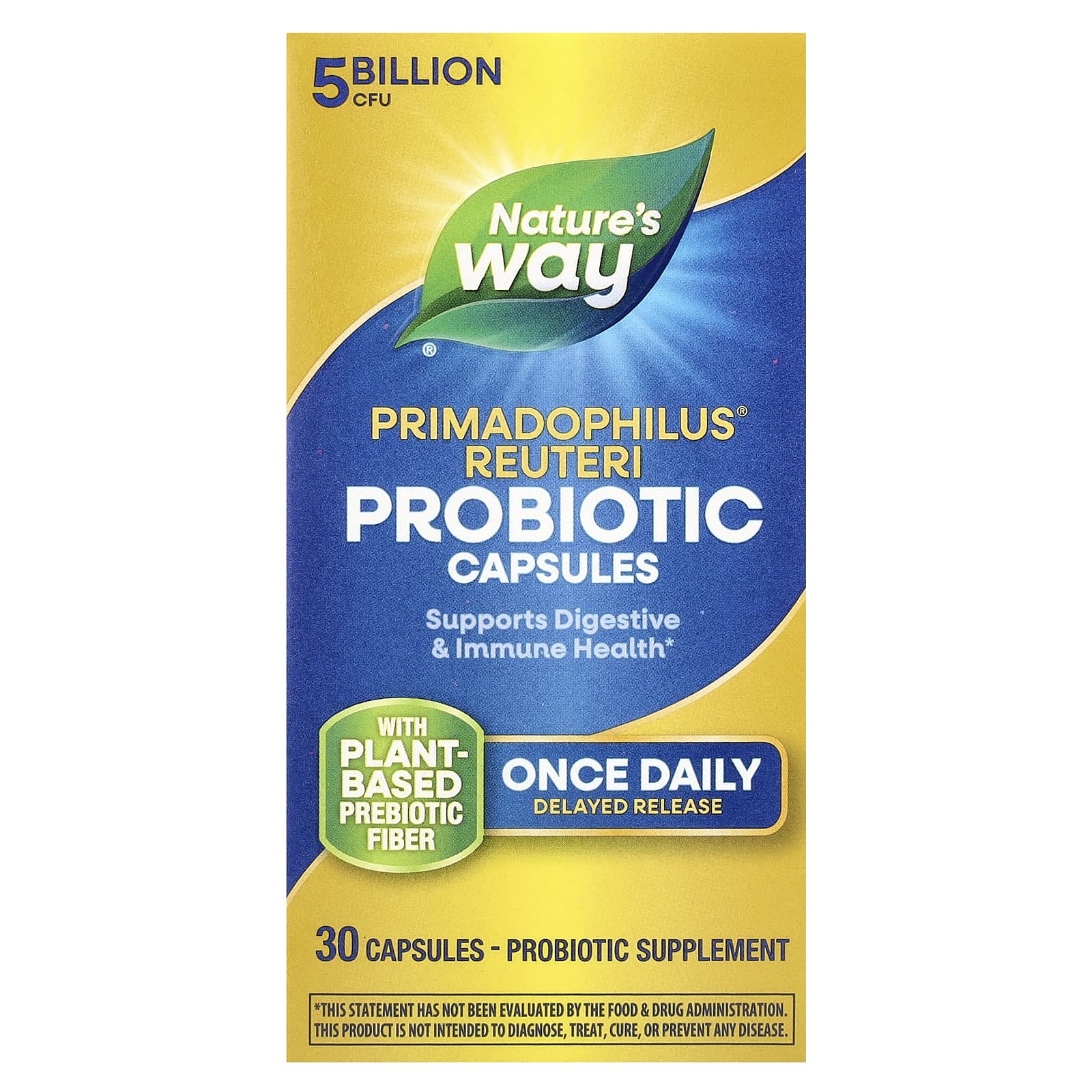 

Nature S Way, Primadophilus® Reuteri Probiotic, 5 Billion CFU, 30 Capsules