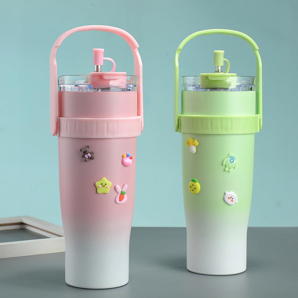 Large Cup Thermos Capacity Stainless Steel Convenient Durable Straw Carried Can