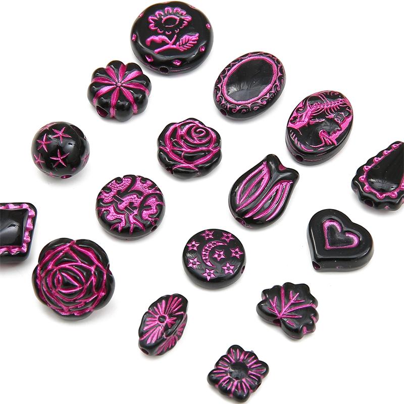 Acrylic Exquisite Gold Painted Beads Tulip Flower Heart Angel Styles Charms Beads for Necklace Bracelet Earring DIY Jewelry Craft Making