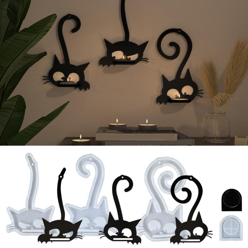 Silicone Mold for Cats Shaped Wall Hanging Candle Holder Handmade Home Decoration Mould Jewelry Making Supplies