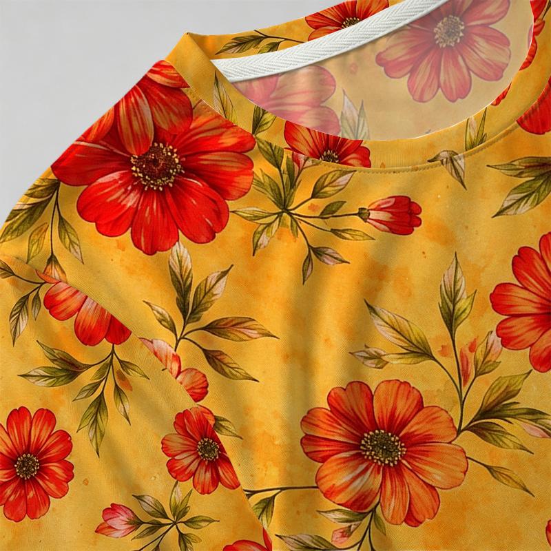 Women's Loose Fit Floral Short Sleeve T-Shirt - Simple Commute Style, Soft Round Neck, Casual & Versatile, Comfortable for Daily & Outdoor Wear