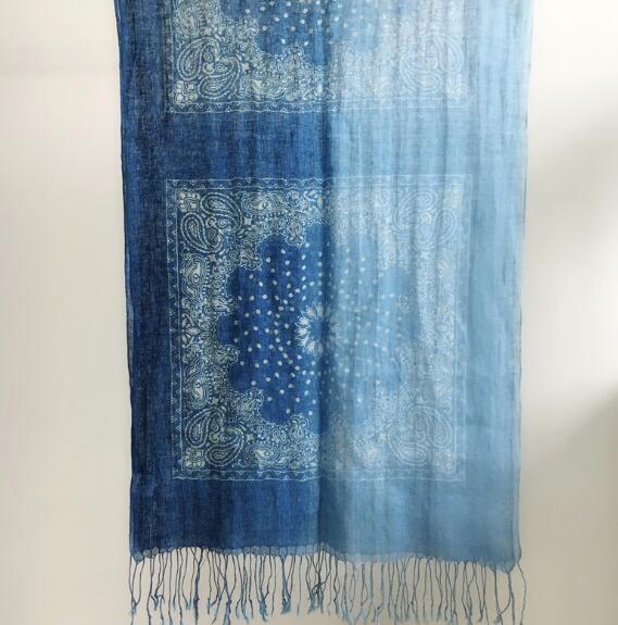 65x185cm Farbverlauf Blau Leinen Weiche Schals Damen 100% Leinen Schal Sommer Reise Sonnenschutz Langer Schal Elegant Damen Hijab