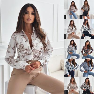 New Spring Autumn Multi-color Printed Long Sleeved Office Shirt Fashion Loose Casual Leopard Print Blouse Lapel Simple Elegant Tops Clothes