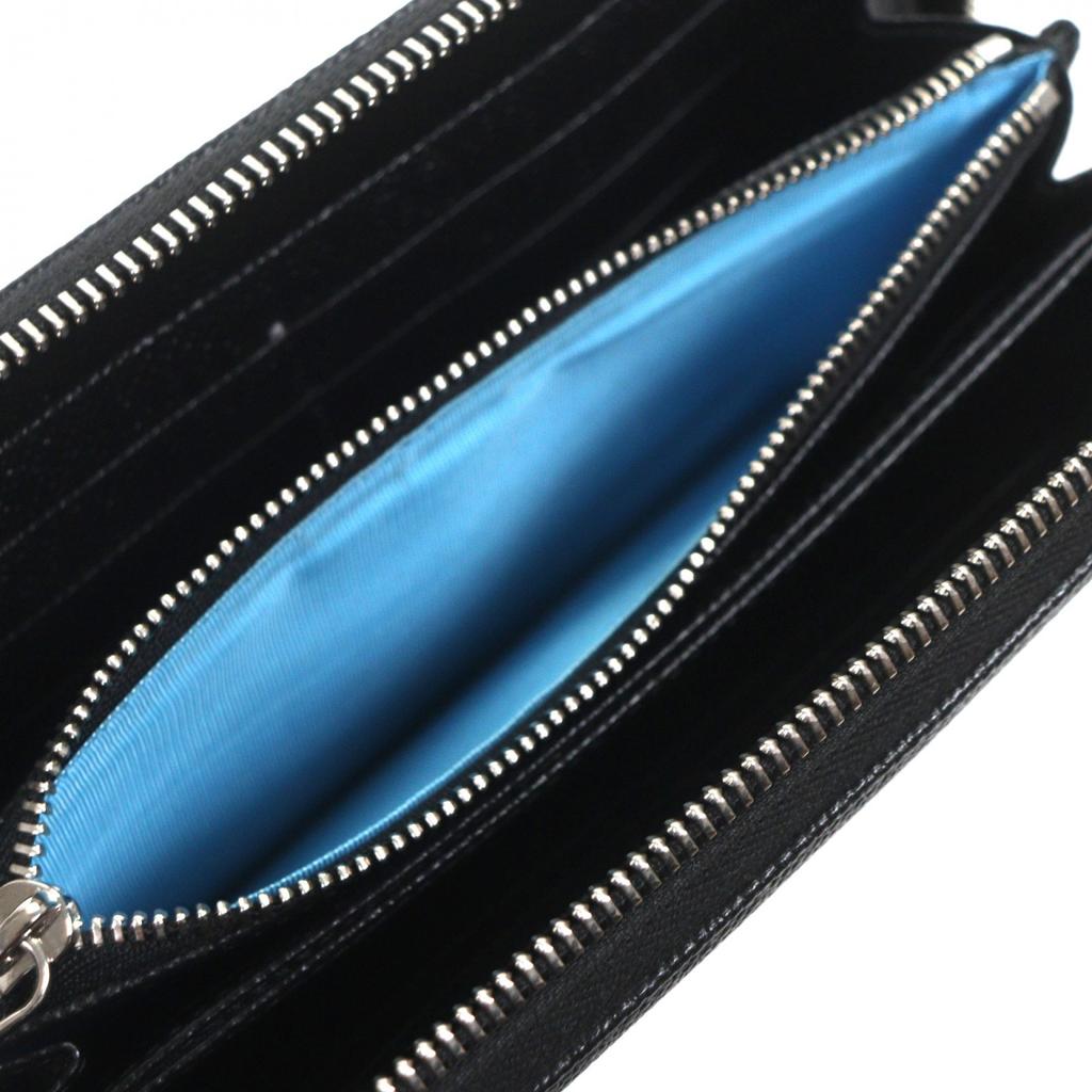 Great BVLGARI Purse Logo Metal Round Zip Long Wallet black leather mens Used