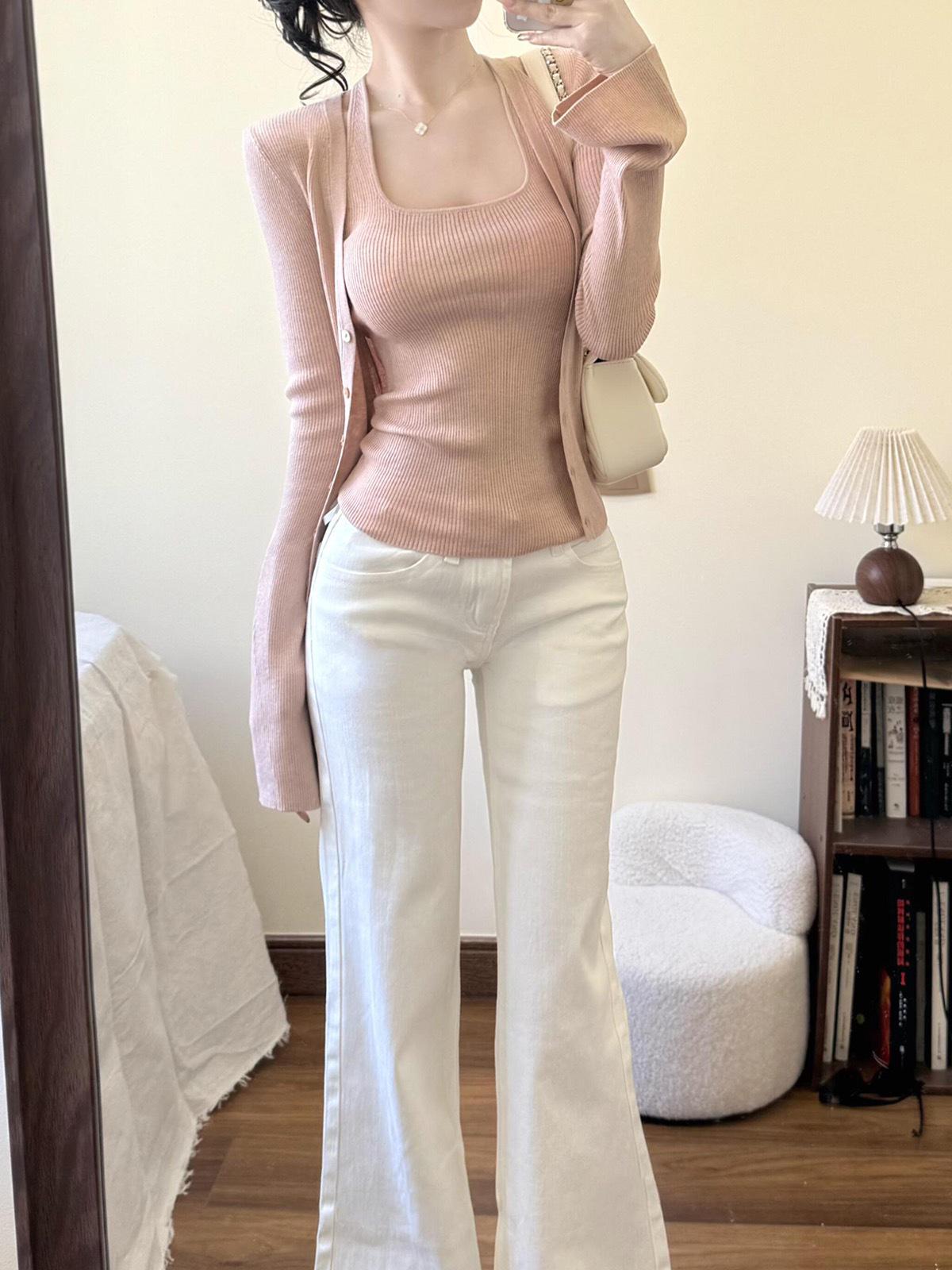 Autumn Women s Two-Piece Set: Purple Knit Cardigan & Long Sleeve Hanging Neck Vest M