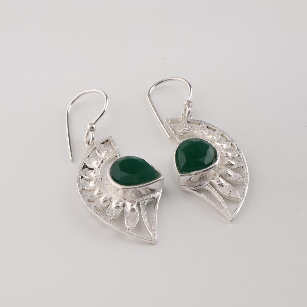 Green Onyx Gemstone 925 Sterling Silver Handmade Jewelry Earring 1.5" Gift For Women CE-26-19