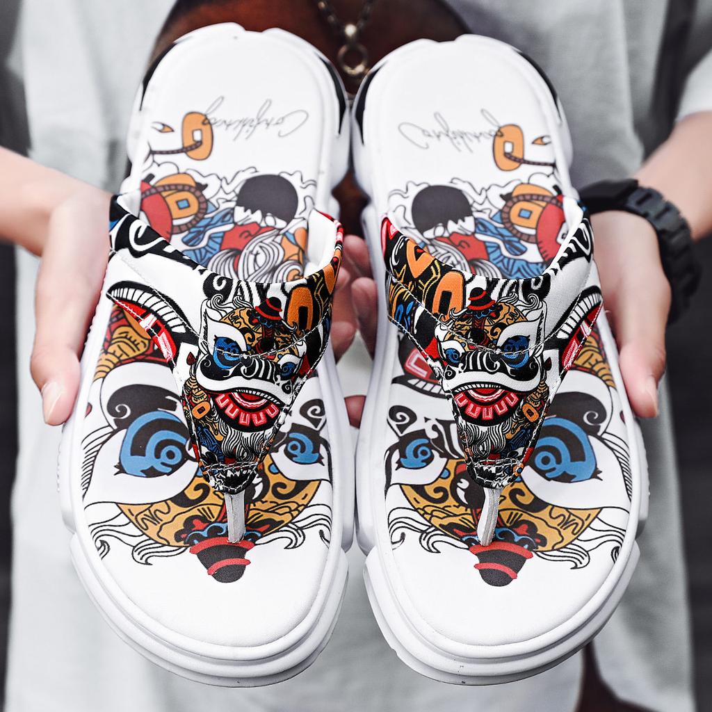 Summer Anime Cartoon House Slippers Youth Men Unique Design High Quality Non-Slip Outside Flip Flops Thick-Soled Toe Sandals