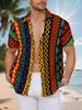 New Men'S Casual Short-Sleeve Shirt with Colorful Geometric Patterns, Infused with Exotic Ethnic Style, Perfect for Festive Gatherings And Commuting,