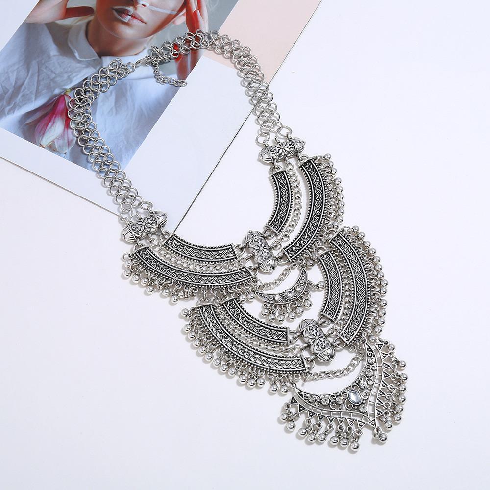 

Long Necklace Vintage Multi Layered Collarbone Chain For Enthusiasts Fashion Antique Silver