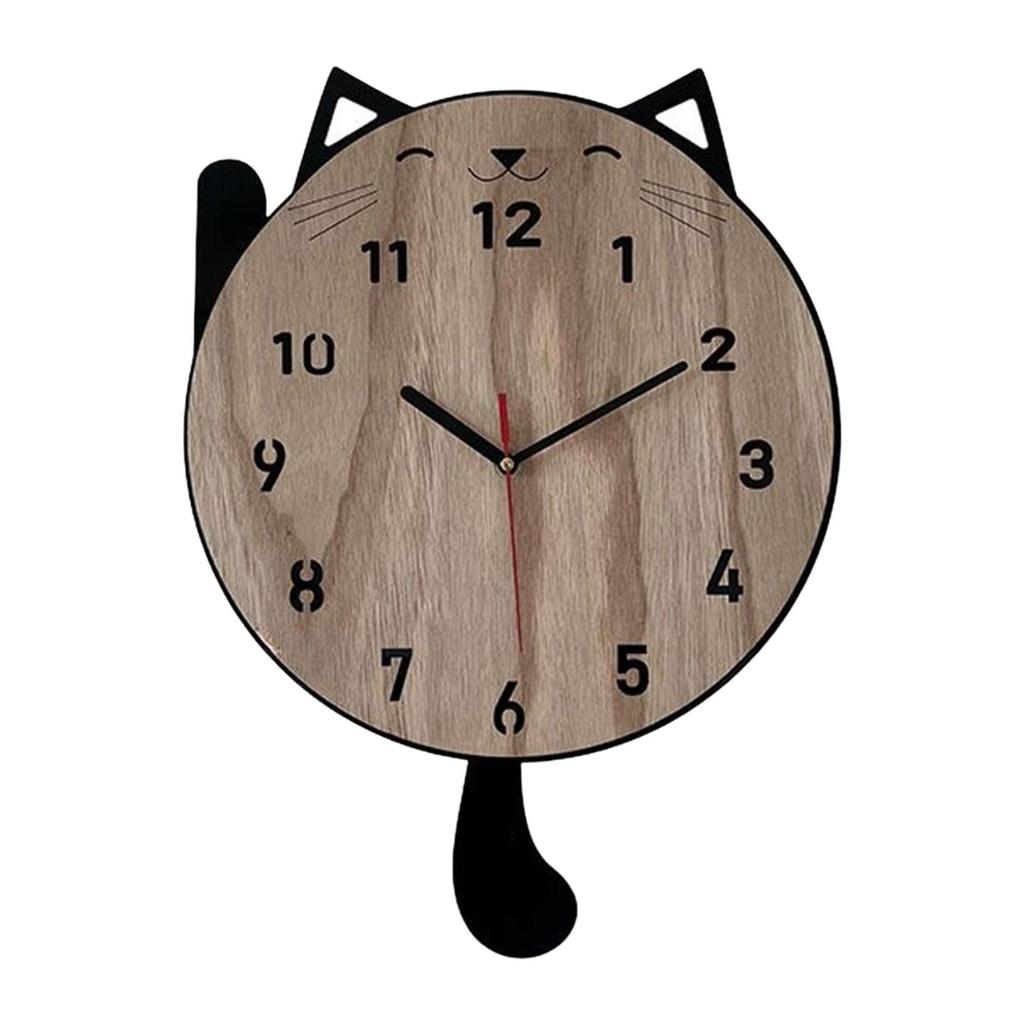 Cat Wall Hanging Clock Cute Animal Wall Ornament, Pendulum Decorative Clock for Office, Kids Room, Home Decor, Housewarming Gift