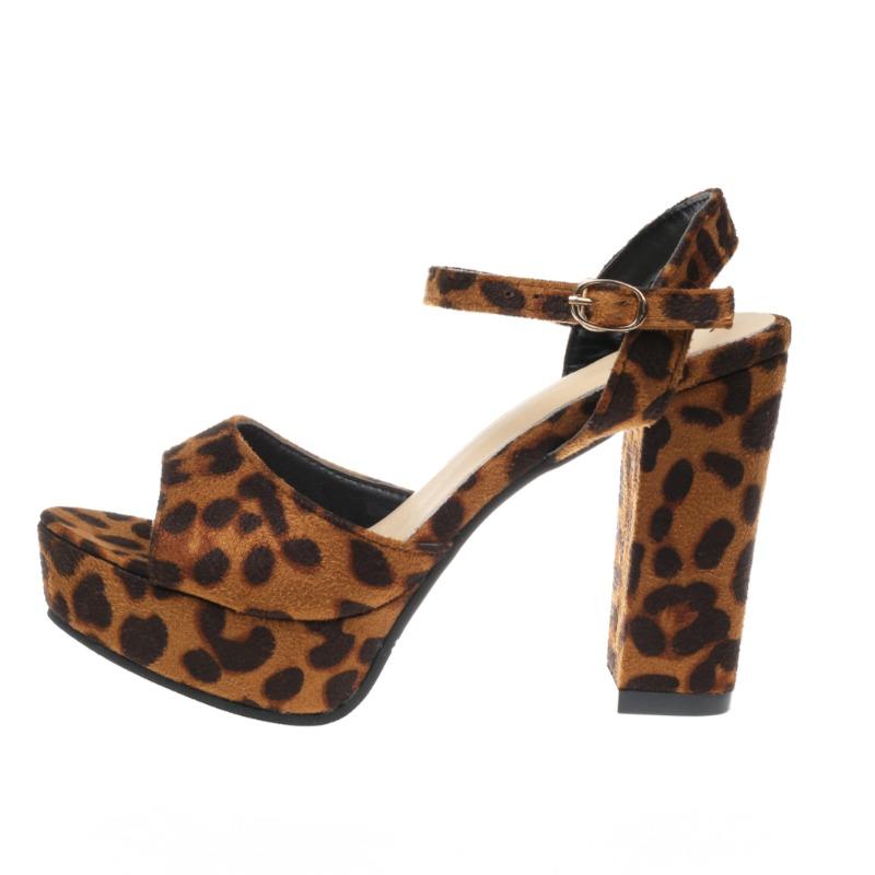 

Модные летние новые сандалии на толстом каблуке, женская мода, круглый носок, замша, леопардовый принт, толстая подошва, противоскользящие, износостойкие, высокие каблуки 36