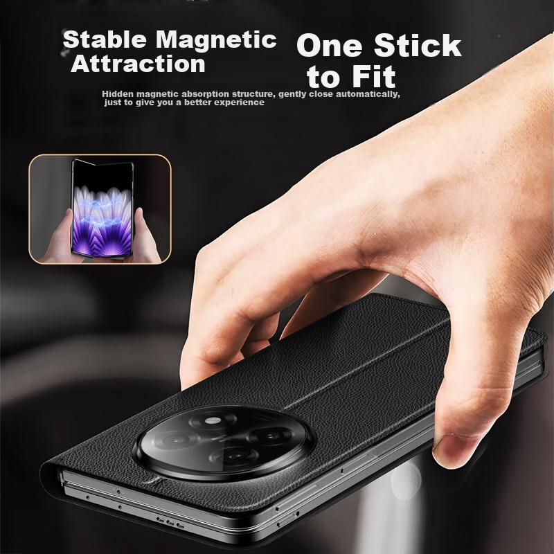 Zhilangni Magnetic Smart Flip Case for OPPO Find N5 Foldable Phone, Full Protection Genuine Leather Anti-Drop Stand Cover for Men And Wome