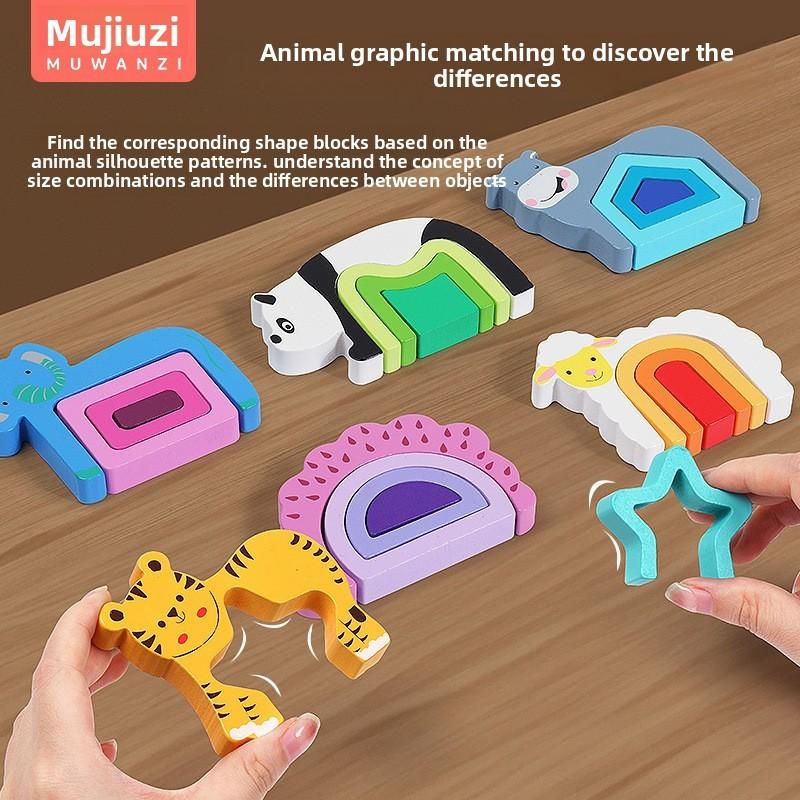 Wooden Shape Puzzle For Toddlers With Geometric And Farm Animal Designs For Early Learning