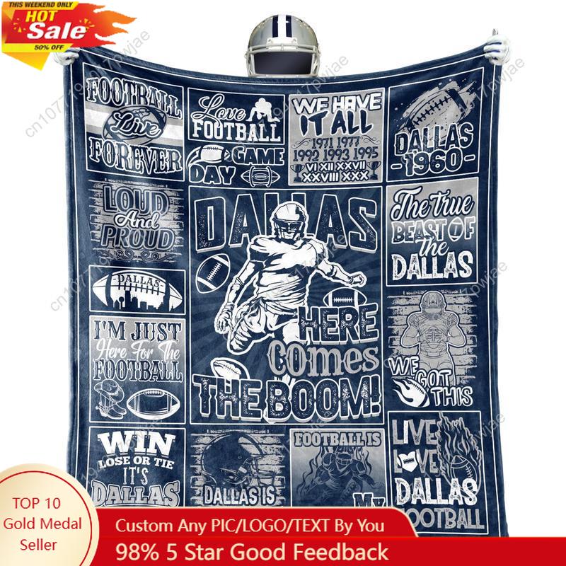 Dallas Flannel Blanket 60x50 Inch, Football Team Blanket, Gift for Boys and Girls Youth Fans, Football Patchwork Travel Blanket