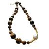 Natural Tiger'S Eye Stone Necklace Maillard Premium Sweater Chain Natural Baroque Pearl Vintage Beaded Coffee Lock