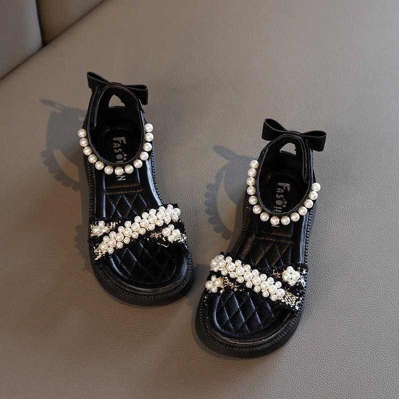 

Girls Sandals New Summer Princess White Party Sandals Pearls Platform Baby Casual Beach Shoes Non-slip Flats with Bowknot 37