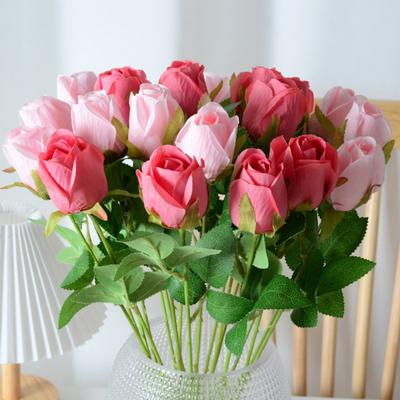 2 Pcs Artificial Rose Flowers Long Stem Fake Silk Rose Bud with Leaves for DIY Wedding Bouquet Table Centerpiece Home Decor