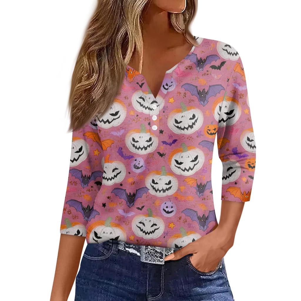 Women's Casual Fashion Sexy Comfortable V-Neck Halloween Seven Sleeve Top