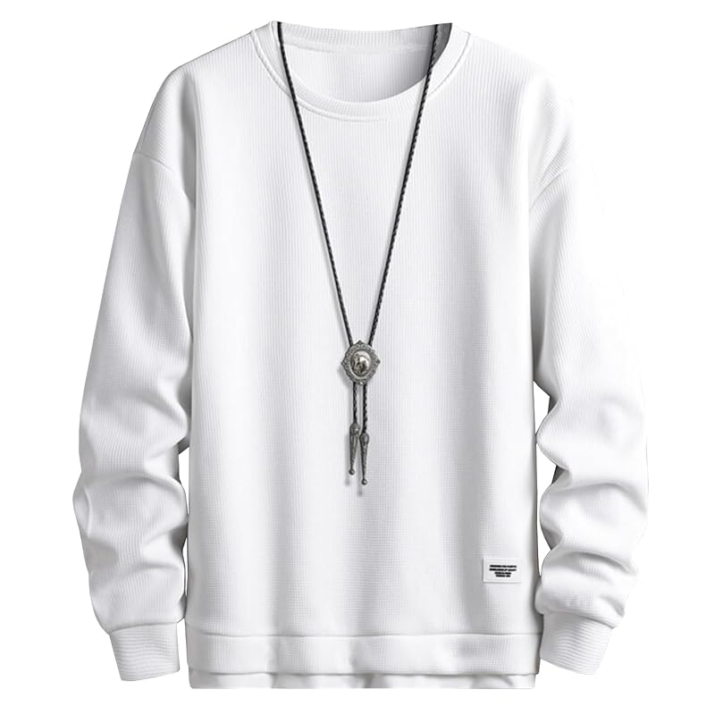 

[EASTEMPO] men s trainer spring long sleeve Fashionable Relaxing Plain color casual large size (JP, alphabet, 3XL, white)