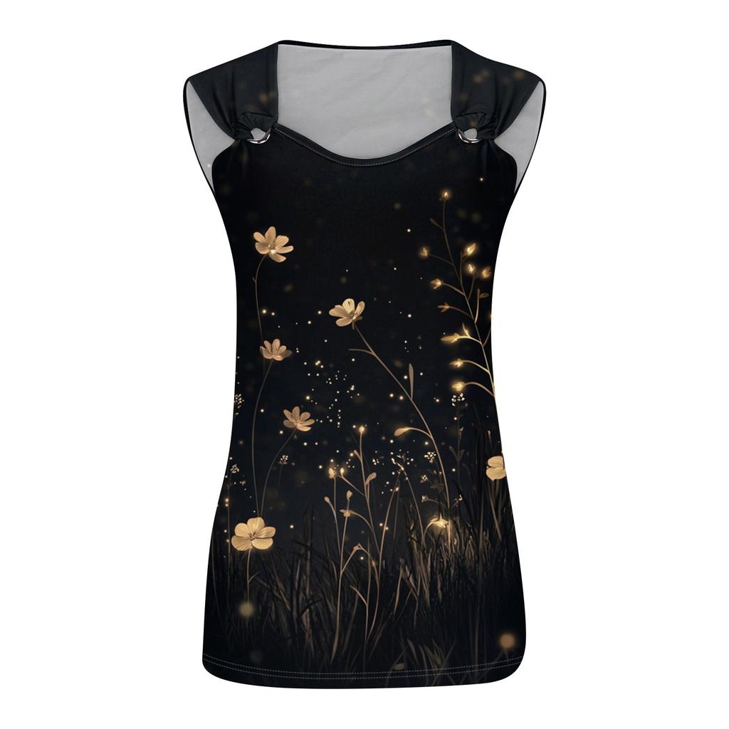 Womens Tank Top V Neck Basic Printed Casual Flowy Sleeveless Deep Side Cut Tops For Women