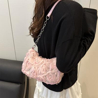 Ladies 2025 Summer New Romantic Cute Mesh Flower Shoulder Bag Underarm Bag