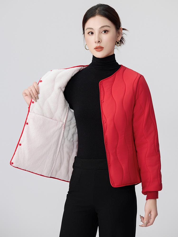 Women's Fleece-Lined Cotton Jacket: Short, Collarless, Padded Winter Outerwear 2026