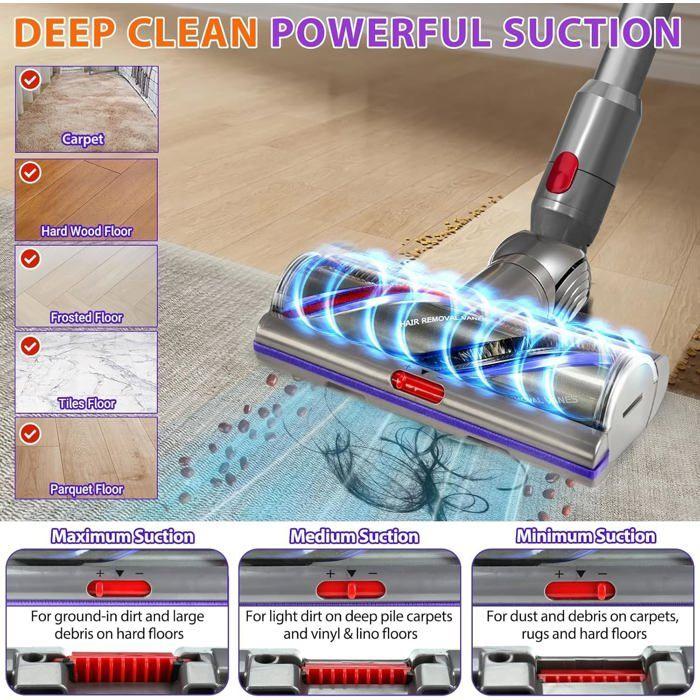 Tête de Brosse Anti-Enchevêtrement pour Dyson V11 V15 V10 V8 V7, Aspiration Réglable Moquettes/Sols Durs