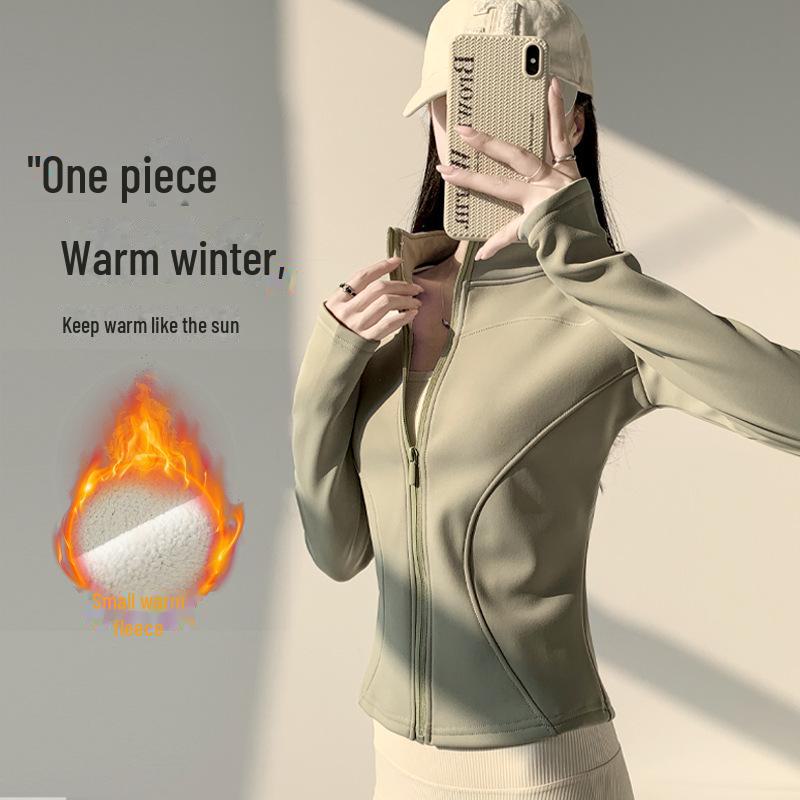 Damen H115 Yoga Jacke: Herbst/Winter Laufen & Radfahren Slim Fit mit Samt, durchgehender Reißverschluss, lange Ärmel