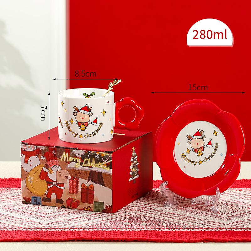 

280ml ceramic coffee cup saucer ceramic cup afternoon tea cup saucer set cup gift box cartoon ceramic cup 280ml [cup + saucer + spoon]
