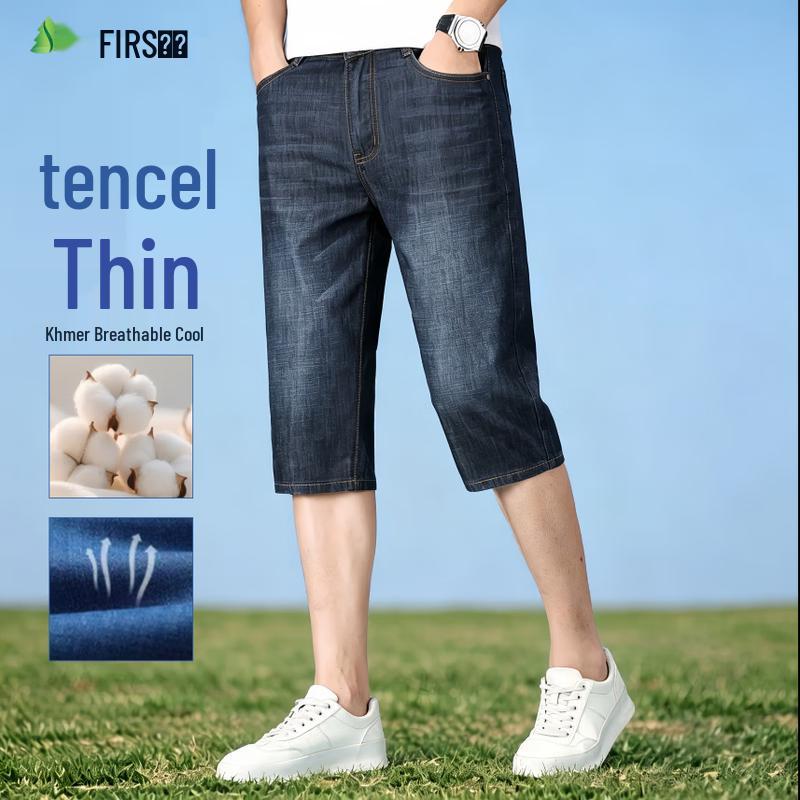 FIRS Men s Tencel Comfort Slim Fit Straight Leg Denim Capri Pants 30