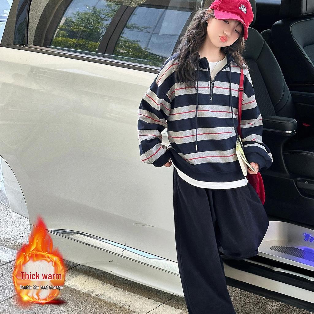 Zweiteiliges Set für Mädchen: Gestreifter Pullover & Dicke Hose - Trendige Herbst/Winter 2025 Kollektion