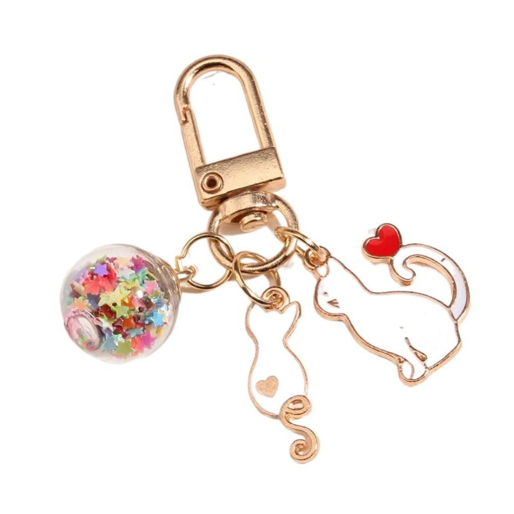 Pendants Cat Metal Key Ring Jewelry Cat Couple Keychain Cartoon Enamel Keychain  Headphone Cover
