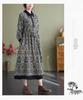 Autumn Literary Print Dress: Long-Sleeved, Cotton-Linen, Loose Fit, Extended Style with Shirt Collar