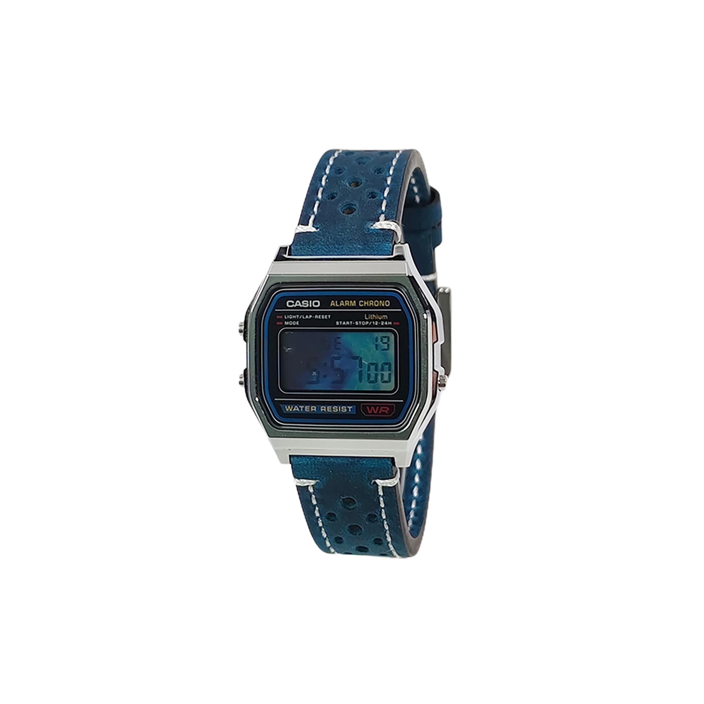 CASIO Custom Collection Quartz Movement Leather Strap Watch Unisex Blue Dial A158WA-1(Watch1100--) Blue Strap