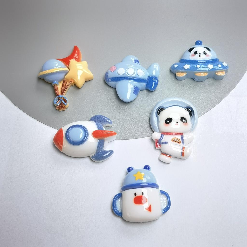 100pcs Kawaii Cartoon Panda Astronaut Planet Flying Saucer Resin Cabochons Crafts DIY Flatback Phone Decor Hair Accessories