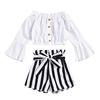 Toddler Kids Baby Girls Ruffle Off Shoulder T Shirt Tops Striped Shorts Outfits