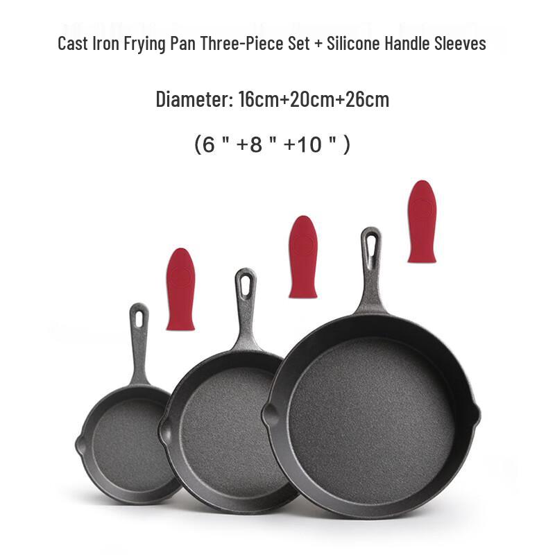 Zhi Shi 3-Piece Non-Coated Cast Iron Frying Pan & Griddle Set