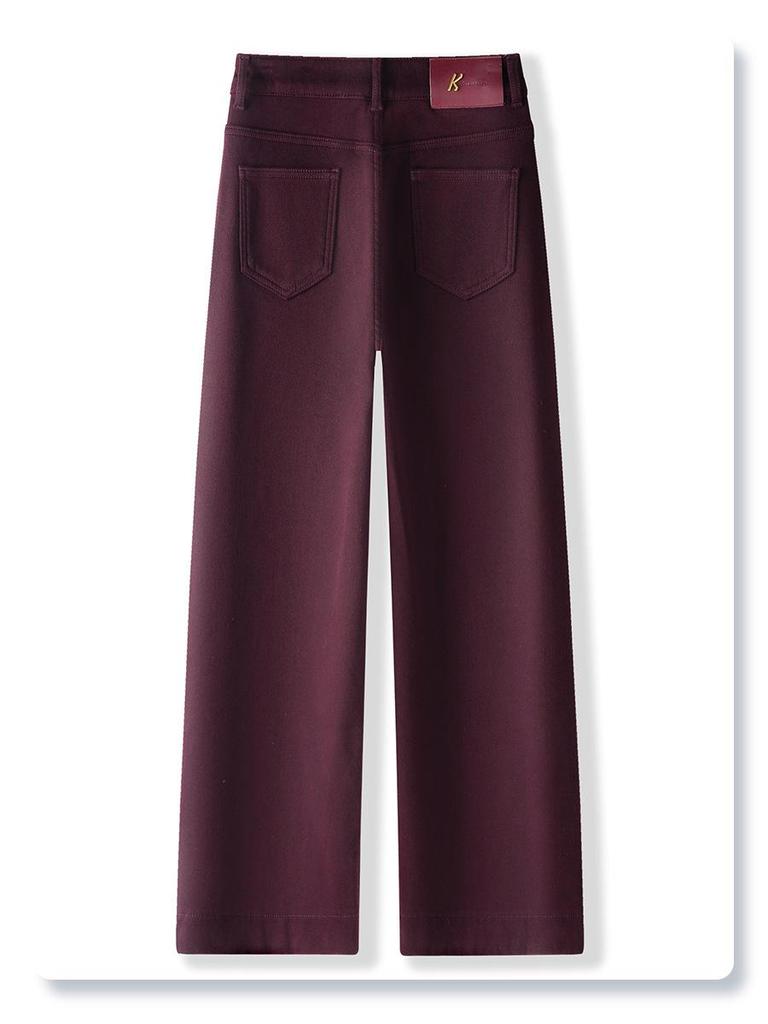 Ancola Women's 2024 Red Velvet Slim-Fit Straight-Leg Petite Wide-Leg Winter Jeans