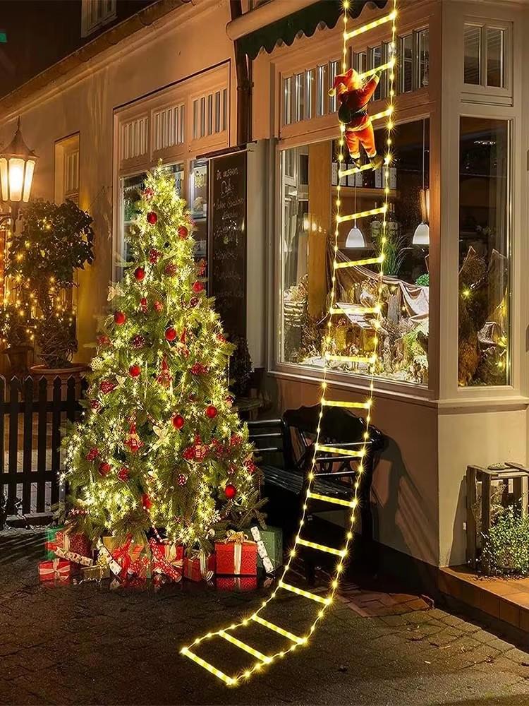

Christmas Decor Led Ladder Light with Santa Claus Doll Waterproof Remote String Lamp Window Garden Xmas Tree Hanging Strip Light 75cm