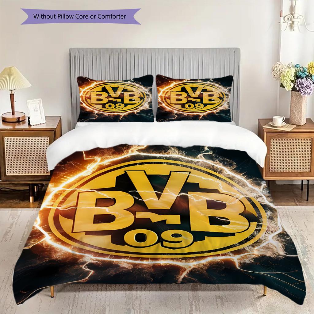 Borussia Dortmund logo Vzor Povlečení Přikrývka Sada Povlak na přikrývku Povlak na polštář Domácí Dekorace Dárek k narozeninám (1 * povlak na peřinu + 2 * povlak na polštář, bez jádra)