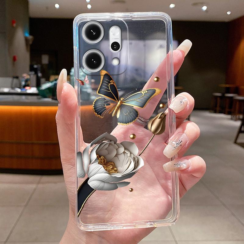 For Oppo Reno 14 Pro 5G 2025 Case Clear Luxury Fashion Butterfly Flowers Soft Slim Shell Casing For Reno14 14Pro Reno14Pro Cover