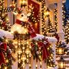 Home Exterior Christmas Accents Lighted Railing Figurine Cute Santa/Elk/Penguin/Gingerbread Cascading Holiday Lights Water Flowing Effect Lamps