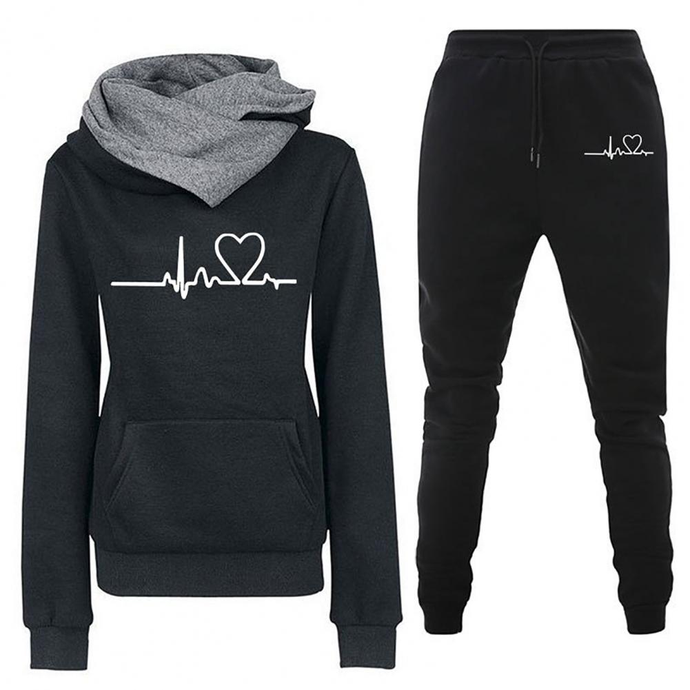 1 Set Women Tracksuit Suit Solid Color Comfortable Two-Piece Set Stylish Hooded Sweatshirt And Pants for Outdoor