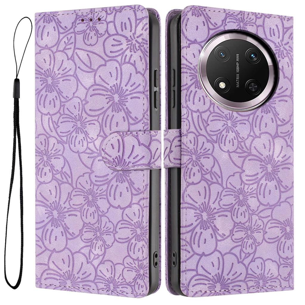 Flip Case For Honor X9c 5G/Magic7 Lite 5G Leather Phone Cover Cherry Blossom Pattern Wallet Stand with Wrist Strap