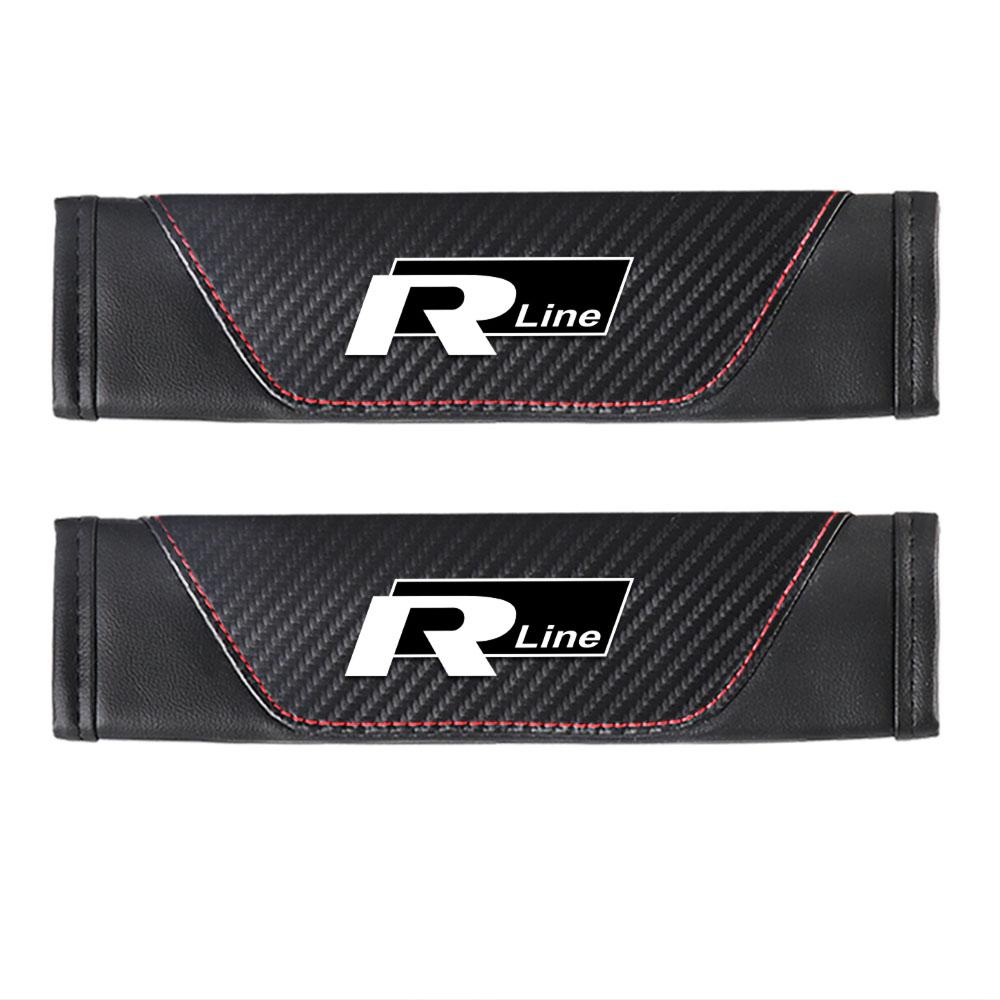 T281/2PCS Color Blocked Leather Car Seat Belt Shoulder Pad Protection Accessories Valve Cap For Volkswagen Golf Passat MK4 Jetta B6