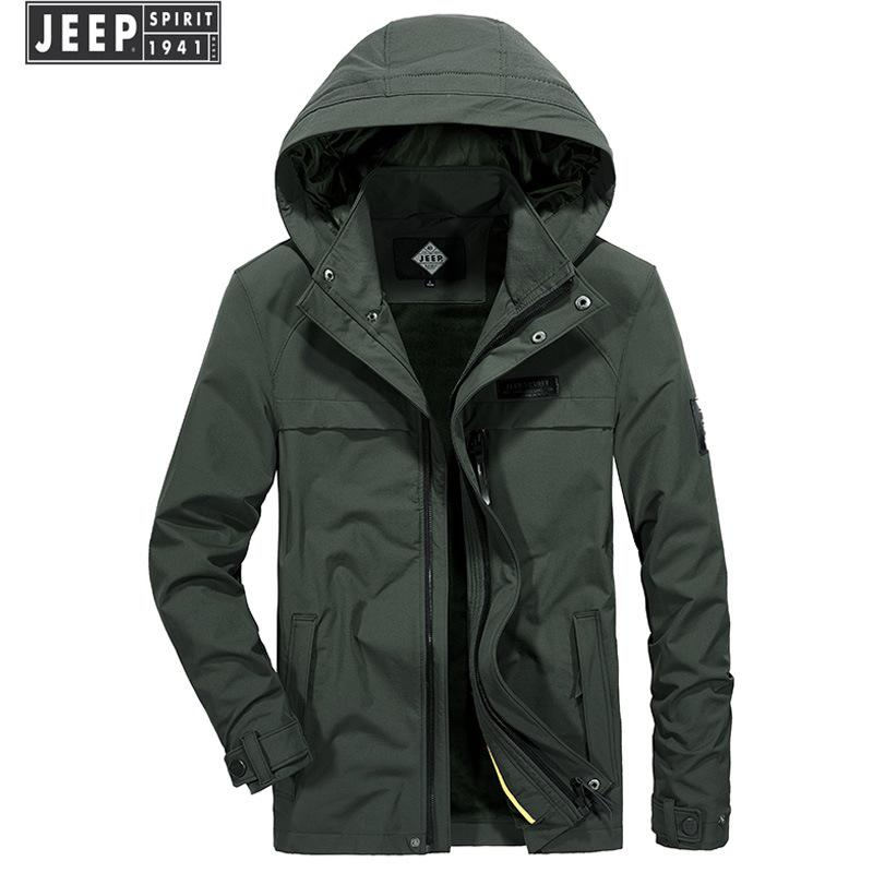 

JEEP SPIRIT Men s Autumn Winter Fleece Lined Jacket with Detachable Hood and Turn-Down Collar - Style 1509 XXXL армия зеленый